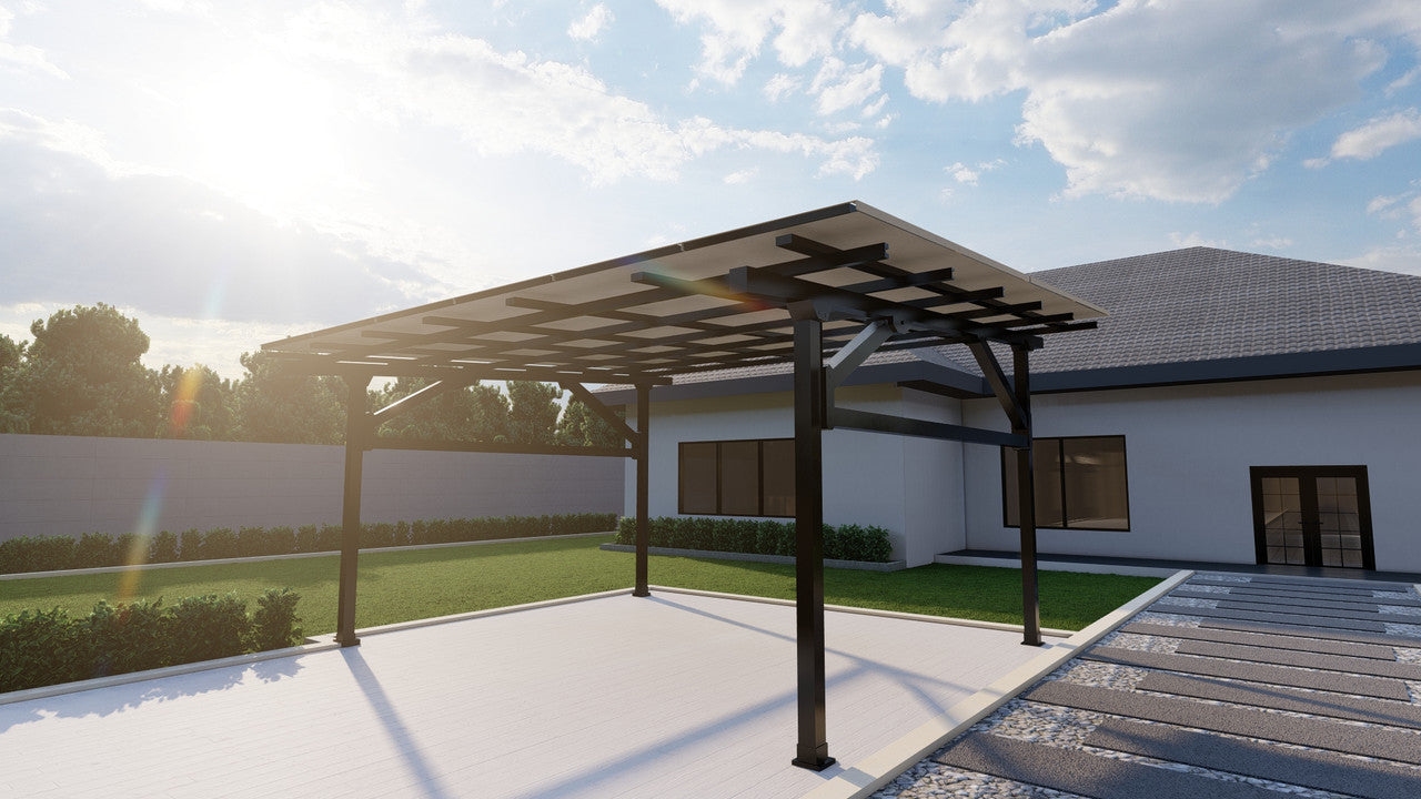 Chiko USA Premier Residential Steel Carport | Black | Solar Pergola | Solar Gazebo