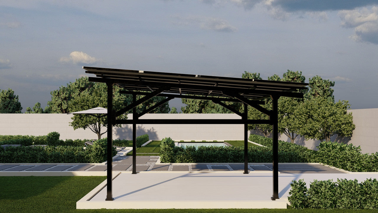 Chiko USA Premier Residential Steel Carport | Black | Solar Pergola | Solar Gazebo