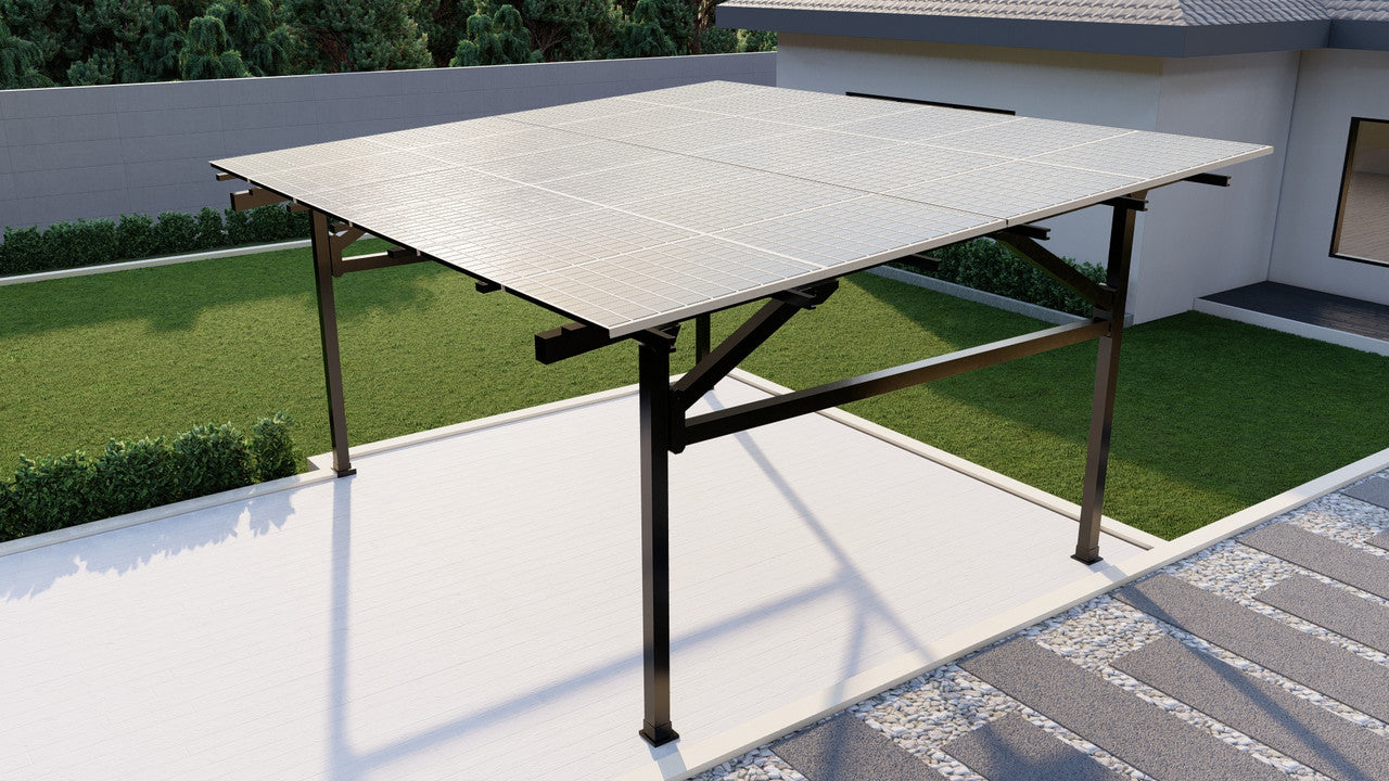 Chiko USA Premier Residential Steel Carport | Black | Solar Pergola | Solar Gazebo